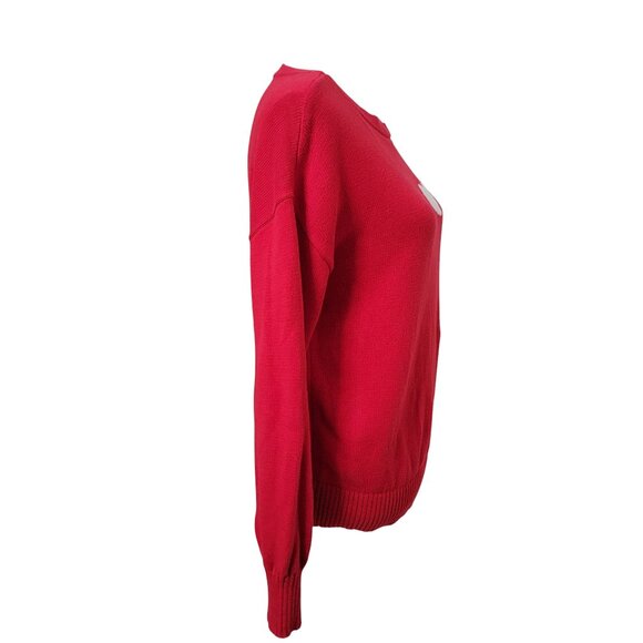 LOFT Size M Red with White Heart Long Sleeve Crew Neck Sweater, Gently Used - Picture 5 of 11